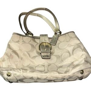 Coach Soho Signature Carryall Purse Bag Ivory Gold GUC See Photos